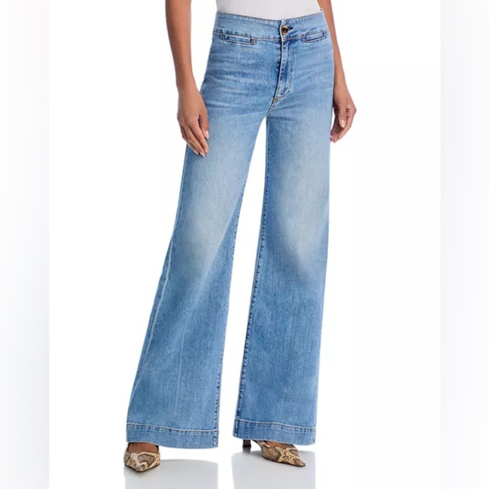 $275 ASKK NY Brighton Light Blue Wash High-Rise Wide Leg Jeans Sz 31 / fits 30